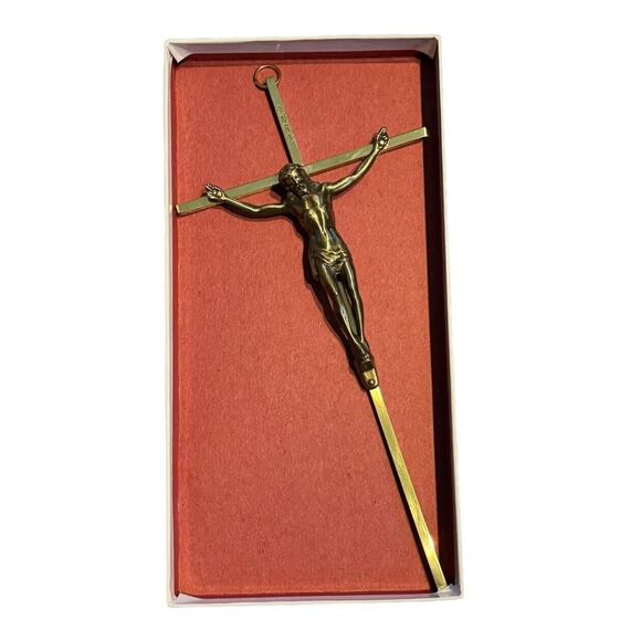 INRI Crucifix Brass Metal 10" Wall Hanging Jesus Christ w/ Box Religious Church - Picture 1 of 9